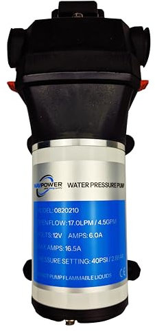 Autoclave 12V/24V 17 L/min NAVPOWER – Pompa Acqua a Pressione 4.5 GPM, 40 PSI, Autoadescante con Pressostato, Ideale per Barche, Camper e Impianti Idrici (12 volt)