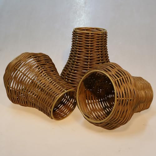 Osasy Rattan Lampenschirm für Pendelleuchte, Wandleuchte und Tischlampe, Boho-Design, DIY Lampenzubehör,3 Stück Lampenschirme