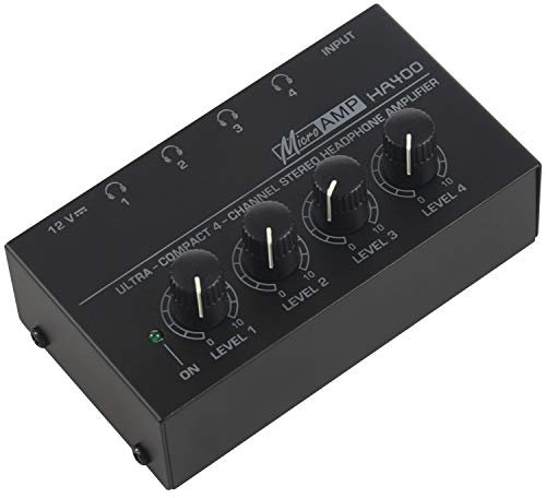 Vjsujehgy EU Enchufe, Ha400 Ultra-Compacto 4 Canales Mini Audio Estéreo Amplificador De Auriculares con Adaptador De Corriente Negro