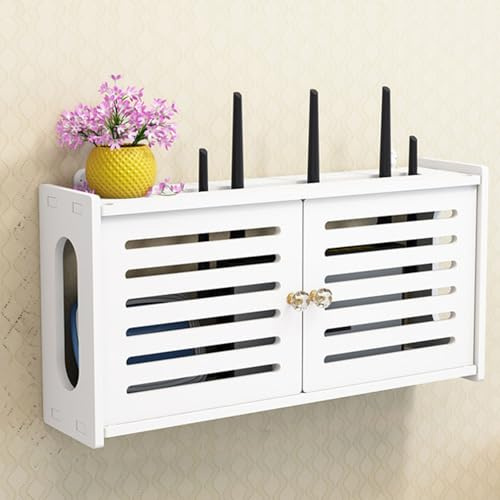 WAZUBC WiFi Router Storage Box, Wall-Mounted WiFi Storage Box Multifunctional Hanging Power Cord Socket Storage Shelf for Home Bedroom Living Room Office (Style C)
