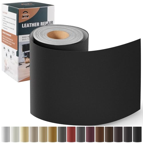 Leder Reparatur Set Feinkorn Schwarz, OAZ Kunstleder Selbstklebend 10 x 200 cm, Kunstleder Reparaturset Leder Reparatur Patch Selbstklebende Lederflicken für Autositze Möbel Sofa Taschen