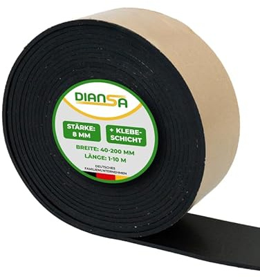Diansa – Gummistreifen selbstklebend Größe 8000 x 80 mm, Stärke 8 mm – Vollgummi Hartgummi Bodenbelag Meterware – Gummirolle in Industriequalität – Gummi-Bodenbelag stark haftend für Innen & Außen
