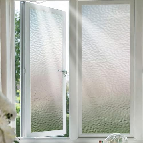 Shackcom Fensterfolie Sichtschutz Selbsthaftend 60x200cm Blickdicht Sichtschutzfolie Milchglasfolie Statisch Haftend Anti-UV Dekorfolie mit Dreidimensionale Wasserwelle für Badezimmer Wohnzimmer-J090