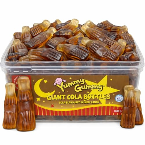 Yummy Gummy Giant Cola Bottles, Cola Flavoured Gummy Candy, 1kg Tub, Halal Jelly Sweets, Soft Chewy Retro Pick & Mix