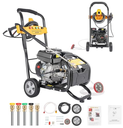 LENJKYYO Idropulitrice Portatile 2200PSI, 7.5HP 3400 RPM Idropulitrice a Scoppio, Idropulitrice professionale 150 Bar con 5 Ugelli, Idropulitrice ad alta pressione portatile per Auto, Patio, Pareti