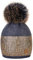 4sold Damen Wurm Winter Style Beanie Strickmütze Mütze mit Fellbommel Bommelmütze Hat Ski Snowboard Pelz Bommel Pompon Kleine Kristalle Sequins Crystals (Dunkelgrau)