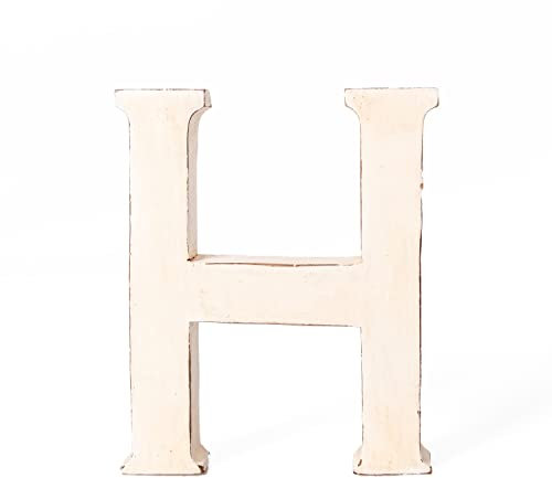 kadoh Holzbuchstabe H (20 cm) zum Aufstellen Handgemachter Buchstabe aus Holz im Vintage-Look als Deko (Creme-Weiß Vintage)