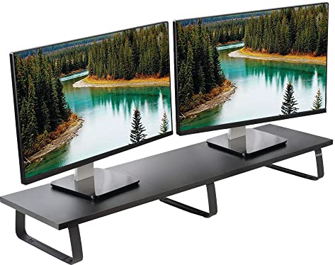 VIVO Soporte extralargo para monitor de 39 pulgadas, de madera y acero, doble pantalla, TV, teclado, portátil, escritorio ergonómico y organizador de escritorio, negro, STAND-V000DL..