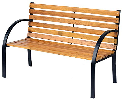 Outsunny Wooden Garden Bench Park Chair 2 Seater Love Seat Chair Outdoor Patio Porch Furniture w/Sturdy Steel Frame