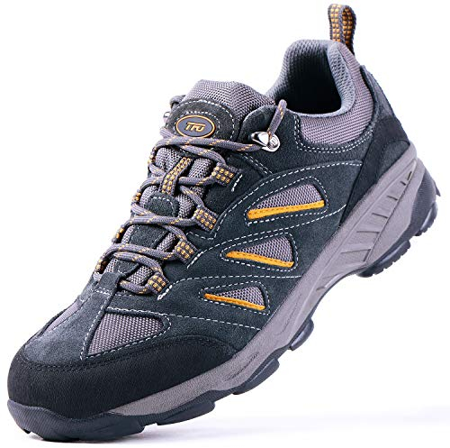 TFO Herren Trekking & Wanderschuhe Wasserabweisende und Atmungsaktive Outdoor Schuhe mit Rutschfester Sohle (Hellgrau/Gelb,44)