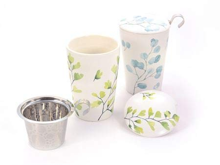 Teaeve® Kräuterteetasse Trees doppelwandiges Porzellan mit Goldauflage, 3-TLG. Mit Edelstahlsieb, im attraktiven Geschenkkarton 2-Fach Sortiert, 0,35 l