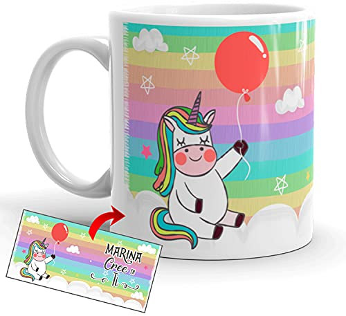 Kembilove Taza Personalizada Unicornios – Tazas Desayuno Unicornios para niñas con Frases Divertidas y Motivadoras – Regalo Original Personalizado de Unicornio Globo Taza Cerámica