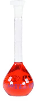 ISOLAB - Lot de 2 fioles jaugées en verre transparent classe A, certification de conformité, gradué bleu, 100 ml, NS 14/23