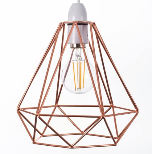 Giggi Rose Gold Cage Metal Basket Ceiling Light Shade, Wrought Iron Ceiling Fitting Light & Industrial Style Ring Light for Indoor and Metal Basket Pendant Light Shade with lamp Shade Reducer Ring