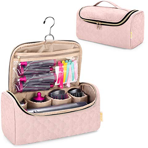Yarwo Travel Organsier Bag Compatible with Dyson Airwrap Styler Complete, Portable Travel Storage Case Hair Dryer Holders for Airwrap Styler and Attachments, Vintage Rose