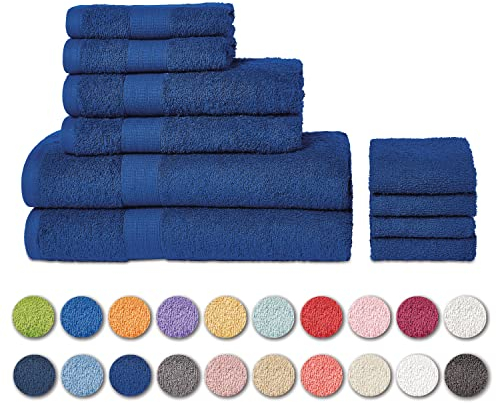 Bassetti Morbido Asciugamano Asciugamani 380 gr 100% Cotone Set da 10 pz (2 da 70x140 cm + 2 da 50x100 cm + 2 da 30x50 cm - 4 da 30x30 cm) - Collezione VIVIAN -(INDIGO)
