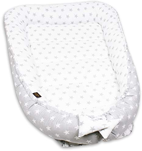 PaLulli 120x60 cm Babynest Babynestchen XXL Babykokon 2seitig 100% Baumwolle Kissen Nestchen für Babybett Reisebett für Baby und Säugling Feathers (Star)