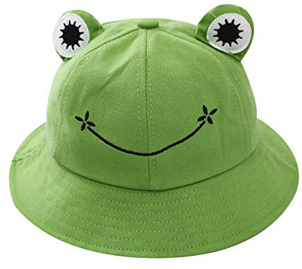 MEGAUK Damen Süße Frosch Fischerhut Schirmmütze Bucket Hat Anglerhut Sonnenhut für Outdoor Camping Grün/ 48-50cm
