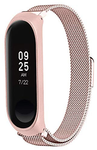 Jennyfly Ersatz-Armband kompatibel mit Xiaomi Mi Band 5, wasserdicht, Edelstahl, Metall, verstellbar, 14–20,3 cm, Rosa