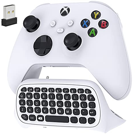 Auarte Tastatur für Xbox Series X/S, One/One X/S, Elite One/2 Controller, kabelloses Bluetooth Game Chatpad Keypad mit USB-Empfänger(Controller nicht inbegriffen),Weiß