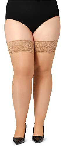 Bellivalini Damen halterlose Strümpfe mit Spitze Plus Size 20 DEN BLV-1126