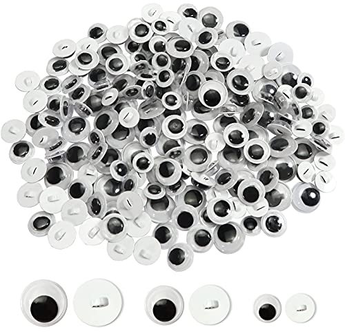 TOAOB 180pcs Sew On Wiggle Googly Eyes Round Black White Plastic Safety Doll Eyes Sewing Craft Eyes 8mm 10mm 12mm for Soft Doll Making DIY Craft Plush Animal