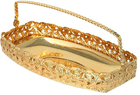 Sov Gold Mirrored Polished Metal Serving & Decorative Tray, Oval/Rectangular, 25cm L x 13.5cm W x 6cm H, Handle, Chrome Plated, Not Real Gold