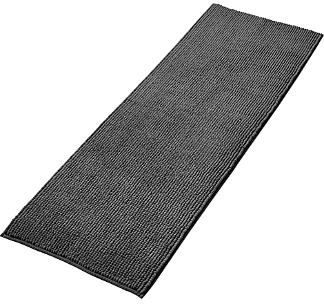 Decomira Badematte rutschfest | Als Badteppich Set kombinierbar | Badezimmer-Teppich Bad-Vorleger waschbar aus Chenille | Duschvorleger für Dusche, Badewannen, WC Deko | Dunkelgrau - 50x150 cm