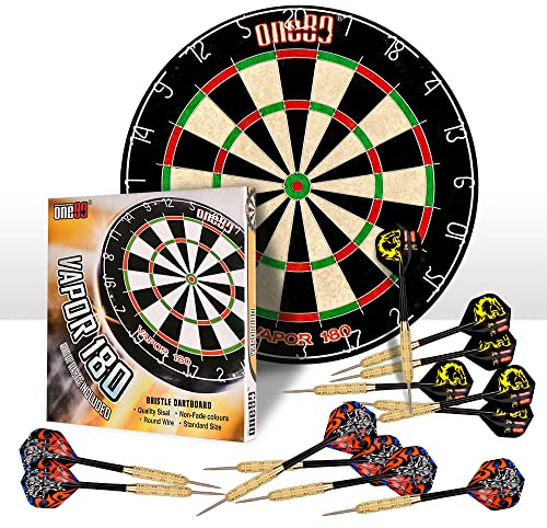 ONE80 Vapor Dartscheibe mit 180 Borsten, ohne Klammern, Bullseye Steeltip Darts, extra Flights