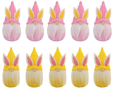 通用 10 Stücke Osterhase Deko Wichtel Handgemachte Plüsch Osterhasen Zwerge Mini Puppen Ostern Gnom Hase Deko für Familie Innen Draußen Frühling Haushaltsstil (Stricken), Rosa