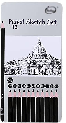 12-teiliges Graphitstifte Set 14B-4H Bleistifte zum Zeichnen, Skizzenbleistift-Set für Zeichnen, Skizzieren, Schattieren