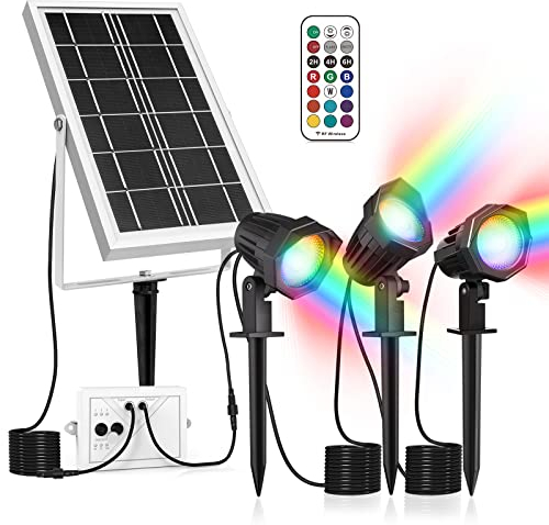 MEIHUA RGB Solar Strahler 3 Stücke Gartenleuchte mit Fernbedienung, IP66 Wasserdicht Solarlampen für Außen10 Farben 30 Modi Mit Timer Farbewechsel Gartenbeleuchtung Solar für Gärten, Weg, Sträucher