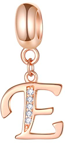 Oro rosa Lettera E Charms Alfabeto Perline, Argento Sterling 925 Argento Sterling Initial E Dangle CZ Birthstone Collana Pendente, si adatta Pandora Braccialetti europei per Mamma/Regali di Pasqua