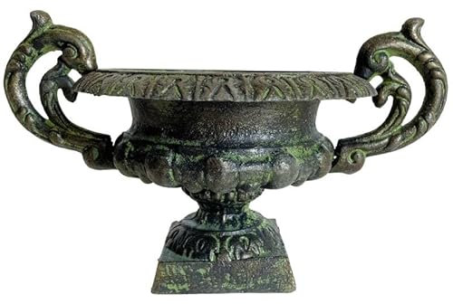 L'Héritier Du Temps Vase Vasque Chambord Jardinière de Pilier Pot de Fleur Décoratif en Fonte Verte 17,5x20,5x30cm