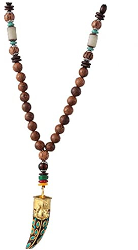 JOKEYY Perlen Halsketten Vintage Nepal Holzperlen Meditation Gebet Halskette Ethnischem Horn Anhänger Halskette Schmuck Schmuck