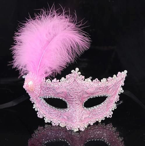 Losuya Fashion Venetian Face Mask Feather Masks Women Masquerade Mask for Halloween, Masquerade, Costume Party Decoration (Pink)