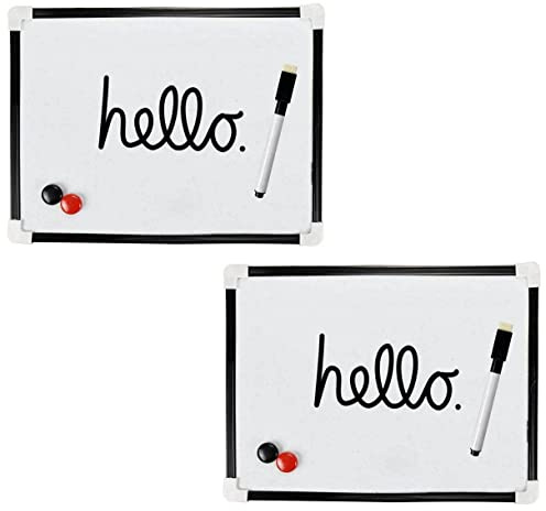 Set of 2 Small A4 Dry Wipe Magnetic Whiteboard Mini Home Kitchen Fridge Office Notice Memo White Board with Pen Eraser and Magnets