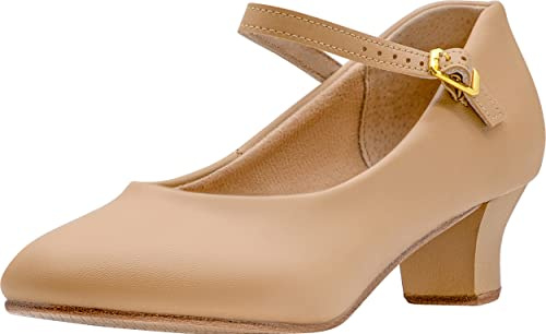 Linodes PU Leather Ankle Strap Character Shoe 1.55'' Dance Shoes for Women-Brown-6M-UPD