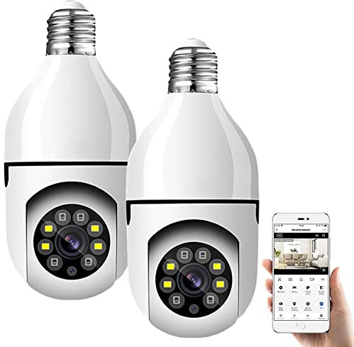 Bulb Camera, [2 Pack] E27 Light Bulb Camera 1080P WiFi Home Bulb Camera, 360 Degree Auto Tracking Panoramic Camera With Two Way Audio/Auto Tracking/Motion Detection/Night Vision Security Camera