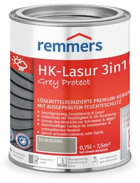 Remmers Aqua Lasure HK 3en1 Grey Protect gris argenté, 0,75 litre, Lasure pour bois, Protection 3 en 1 pour le bois, en teintes de gris naturel, pour les palissades, carports et chalets de jardin