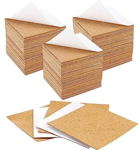 Allazone 120 Stück Selbstklebende Korkuntersetzer Quadrat, 10 x 10CM Korkmatten Korkunterlage Korkfliese für Untersetzer und Heimwerker