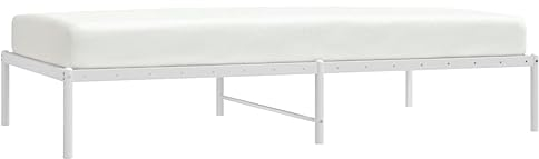 vidaXL Bettgestell, Bett Einzelbett Metallkonstruktion, Metallbett für Schlafzimmer, Bettrahmen mit Lattenrost, Metall Weiß 100x190cm