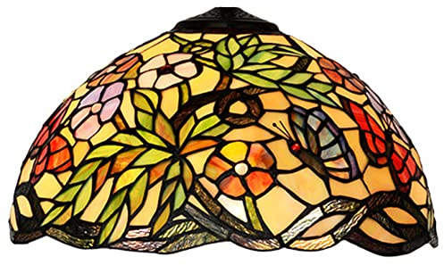 Tiffany Buntglas Schmetterling Blumen Lampenschirm nur, 16 Zoll Rot Blau Schmetterling Rosa Blau Blumen Grünes Blatt Ersatzschirme für Tischlampe Pendelleuchte Deckenleuchte Stehlampen