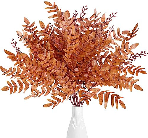Sggvecsy Paquete de 4 flores artificiales de otoño, flores artificiales de otoño, plantas de imitación de otoño, arbustos de otoño, arbustos de hojas de otoño para interiores y exteriores, centros de
