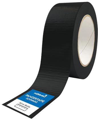 kör4u 1x Panzertape schwarz, 50m x 48mm, starkes Gewebeband, PE-beschichtet, wasserundurchlässig, Befestigen, Verstärken oder Abdichten, innen und außen