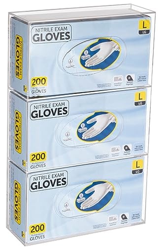 Heyrelda Acrylic Glove Holder and 3 Box Dispenser - Wall Mounted, Multi-Purpose Organiser for Disposable Gloves, Face Masks, Tissue Boxes, and More