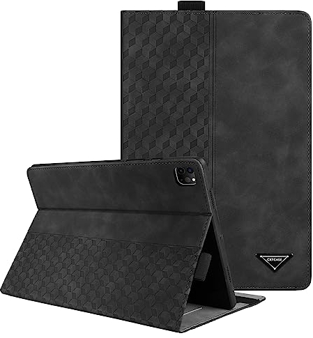 CXTCASE Hülle für iPad Pro 12.9 2022/2021/2020/2018, Multi-Winkel Folio Flip PU Lederhülle Smart Cover Case Schutzhülle für iPad Pro 12,9 Zoll (6. 5. 4. und 3. Generation), Schwarz