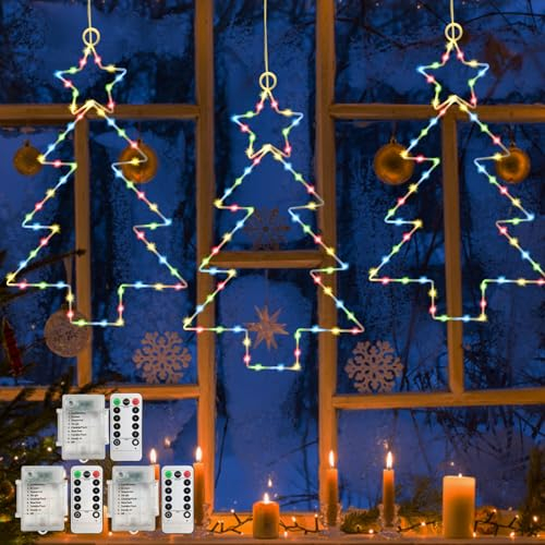 Jsdoin Christmas Window Lights 3 Packs Battery Operated Christmas Tree Lights with 8 Modes & Remote 45 LED Window WWarm Light for Party Indoor Outdoor Window Xmas Decoration