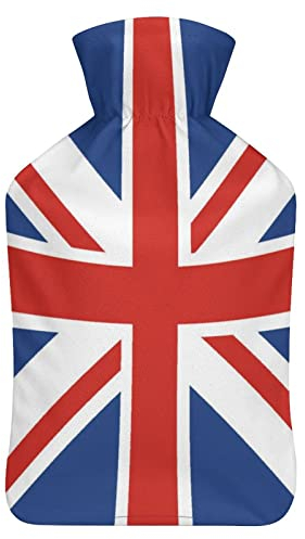 Union Jack UK Flag Printed Hot Water Bottle With Soft Plush Cover Winter Warm Rubber Water Injection Bag 1000ML