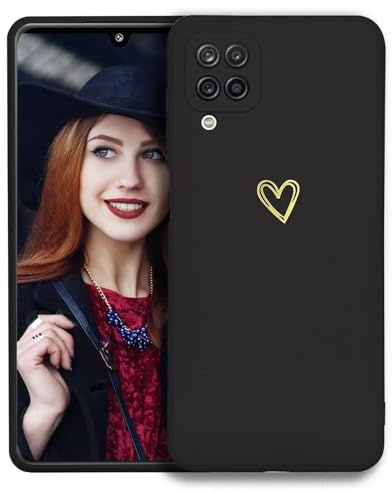 POUHYE Coque pour Samsung Galaxy A22 4G Étui, Mince Souple Silicone Coque Antichoc Housse, Anti-Rayures Bumper Housse TPU Téléphone Case Cover avec Motif Coeur Noir